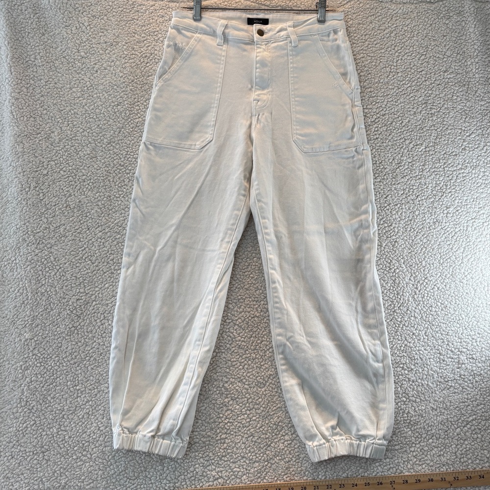 AQUA White Utility Jogger Pants Women’s Size 30 High Rise Elastic Cuff Cargo